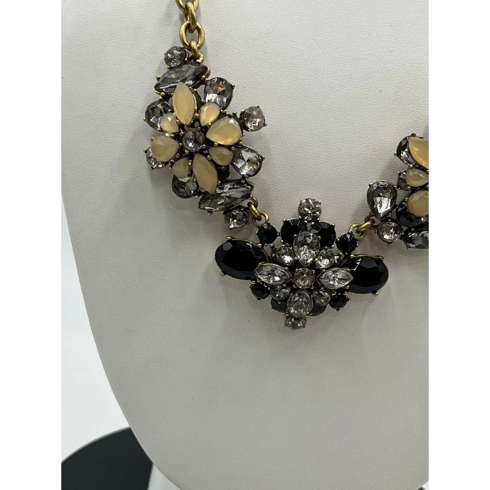 J. Crew Black Gray and Taupe Clear‎ Rhinestone Cluster Statement Necklace